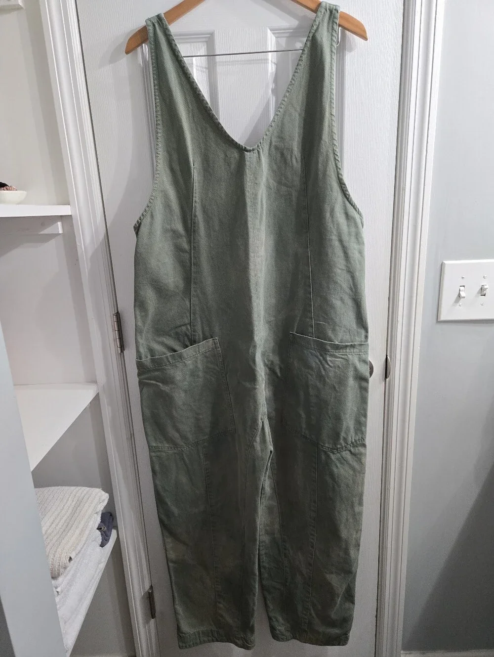 Free People We The Free High Roller Overalls Jumpsuit EUC Olive Sz XL